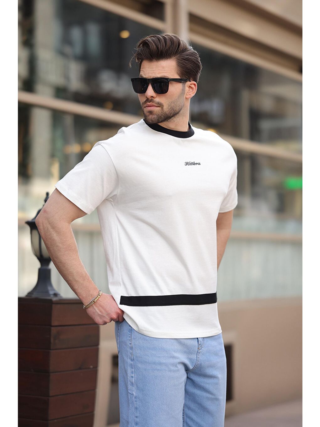 Ekru Baskılı %100 Pamuklu Erkek T-Shirt E7135-1