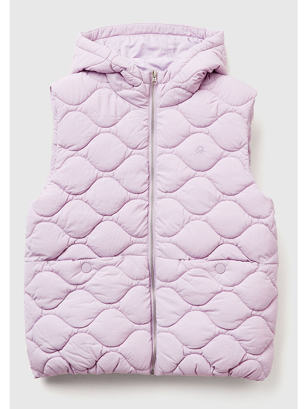 Kız Çocuk Lila Logo İşlemeli Kapitone Fermauarlı Kapüşonlu Yelek