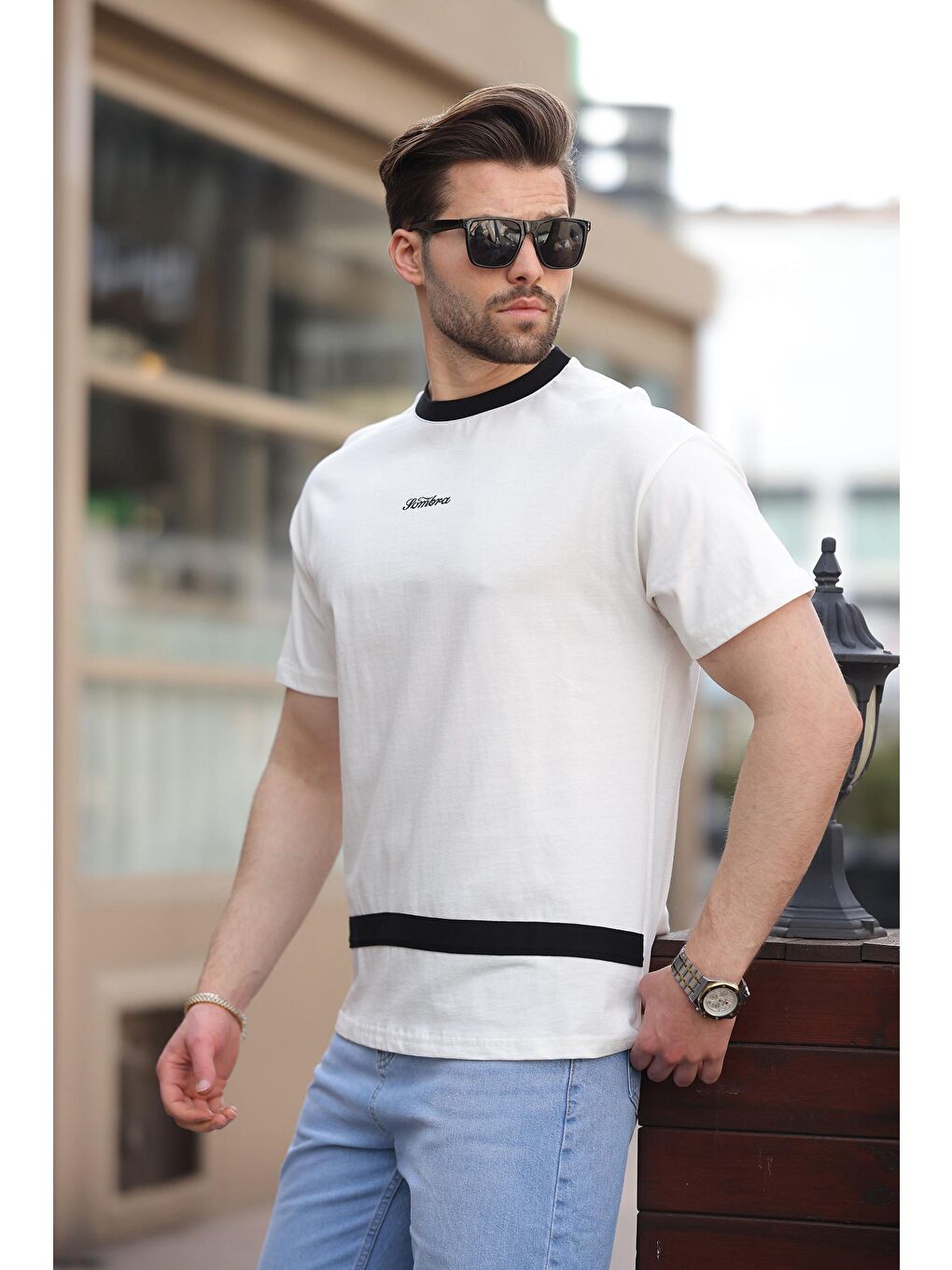 Ekru Baskılı %100 Pamuklu Erkek T-Shirt E7135-2