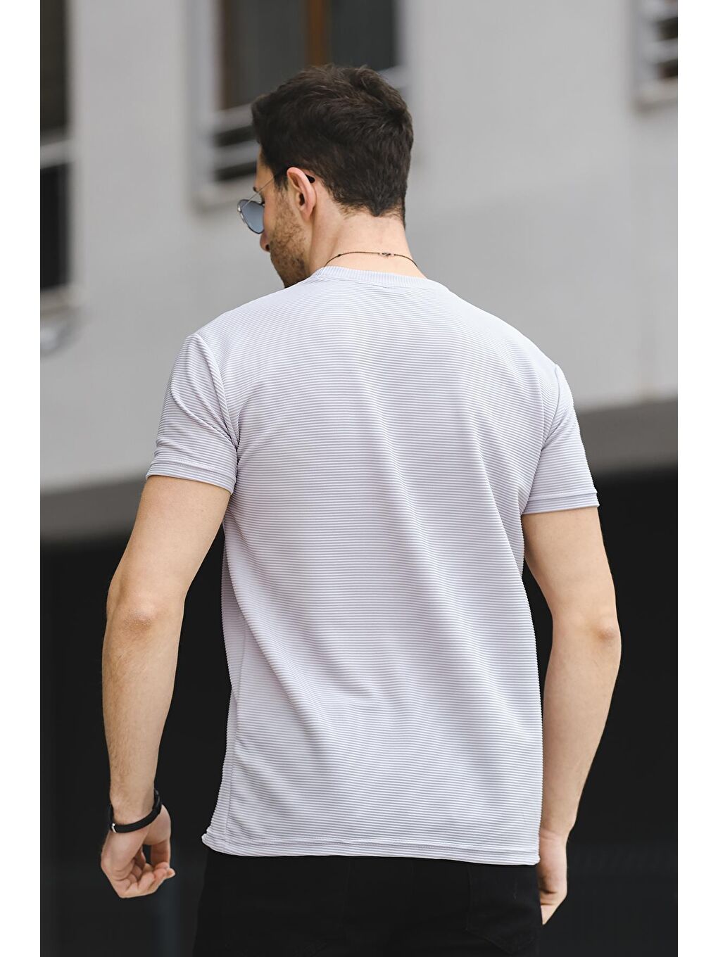 Gri Kumaş Basic Slim Fit Likralı Erkek Tişört-3
