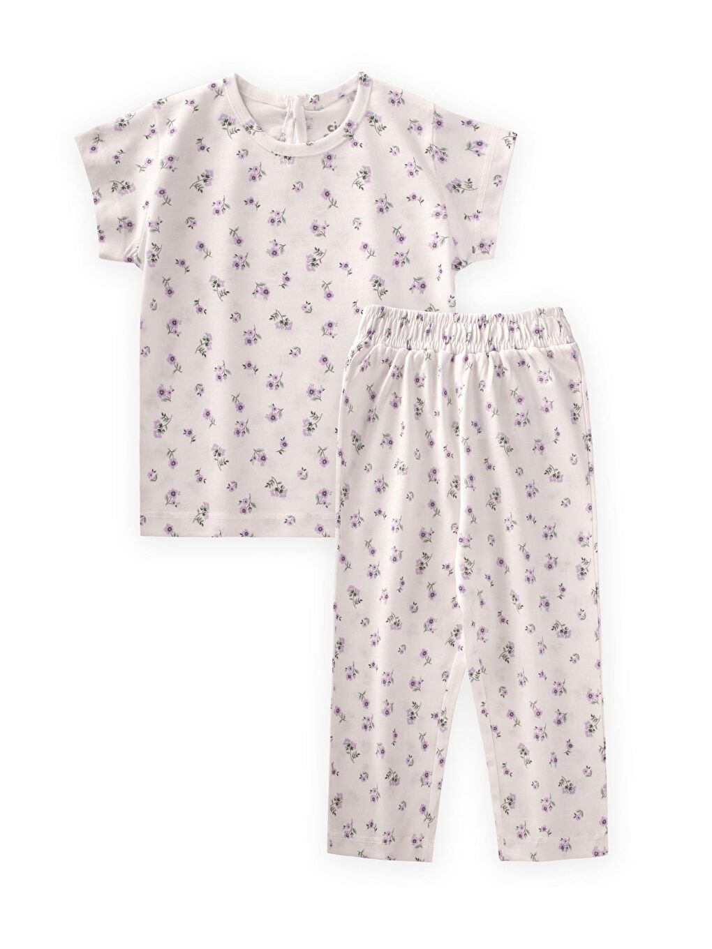 CİGİT Desenli Pijama Takım 1-7 Yaş Lila Çiçek Desen