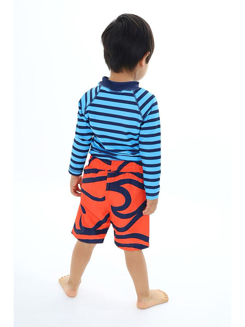 Mavi Güneş Korumalı Karakter Desenli Deniz Şortlu Mayo Takım-1