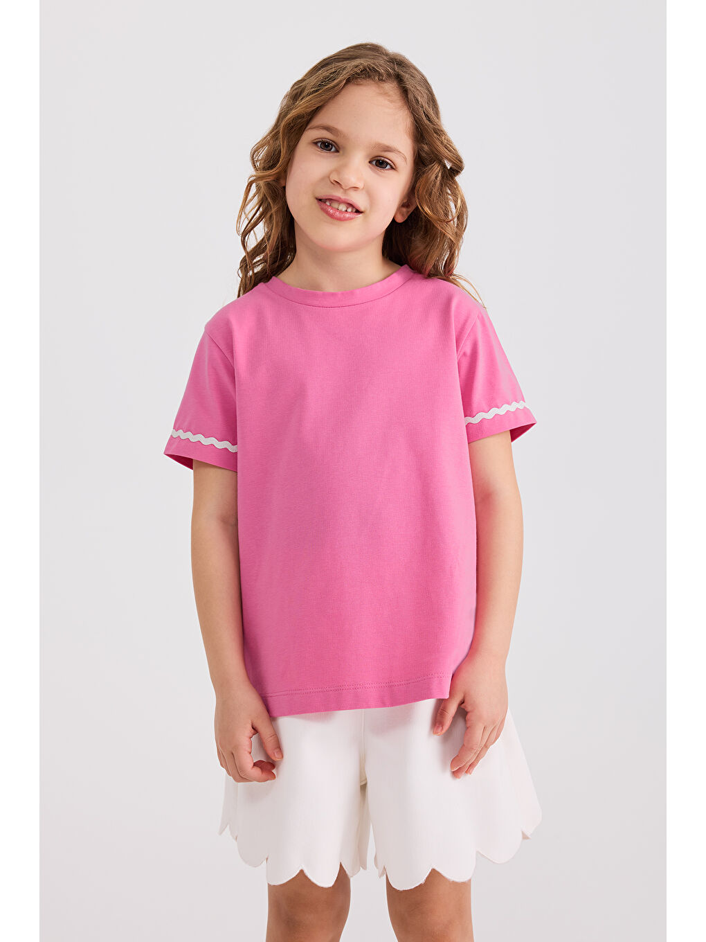 Kız Çocuk Kısa Kollu Pembe Tişört-5