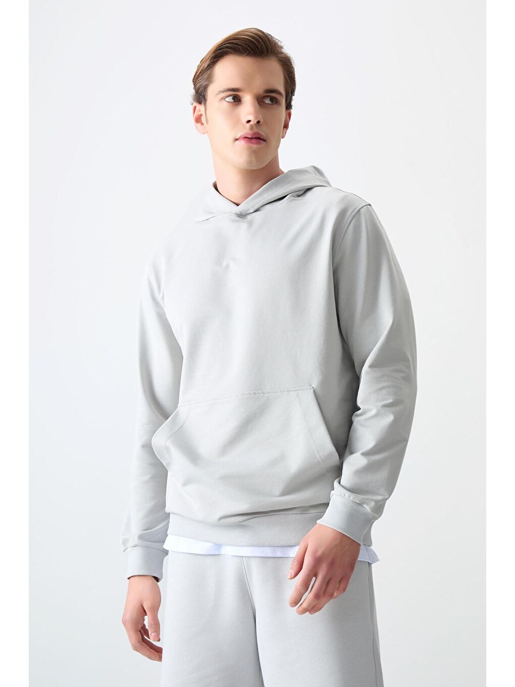 AIR JONES Bej Taş Pamuk Dokulu Kapüşonlu Standart Fit Basic Erkek Sweatshirt - 88362 - 3