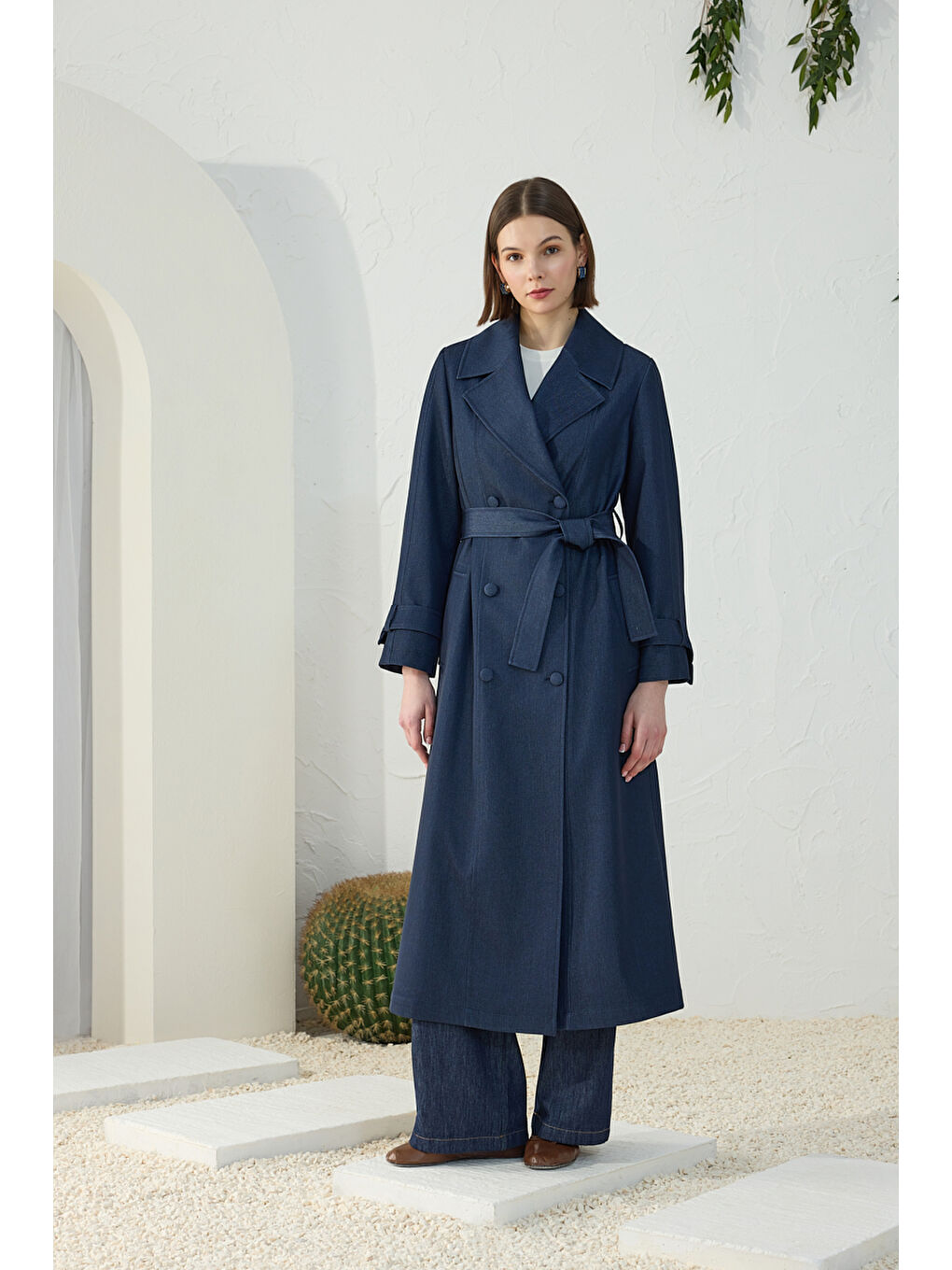 Lacivert Denim Trençkot-1