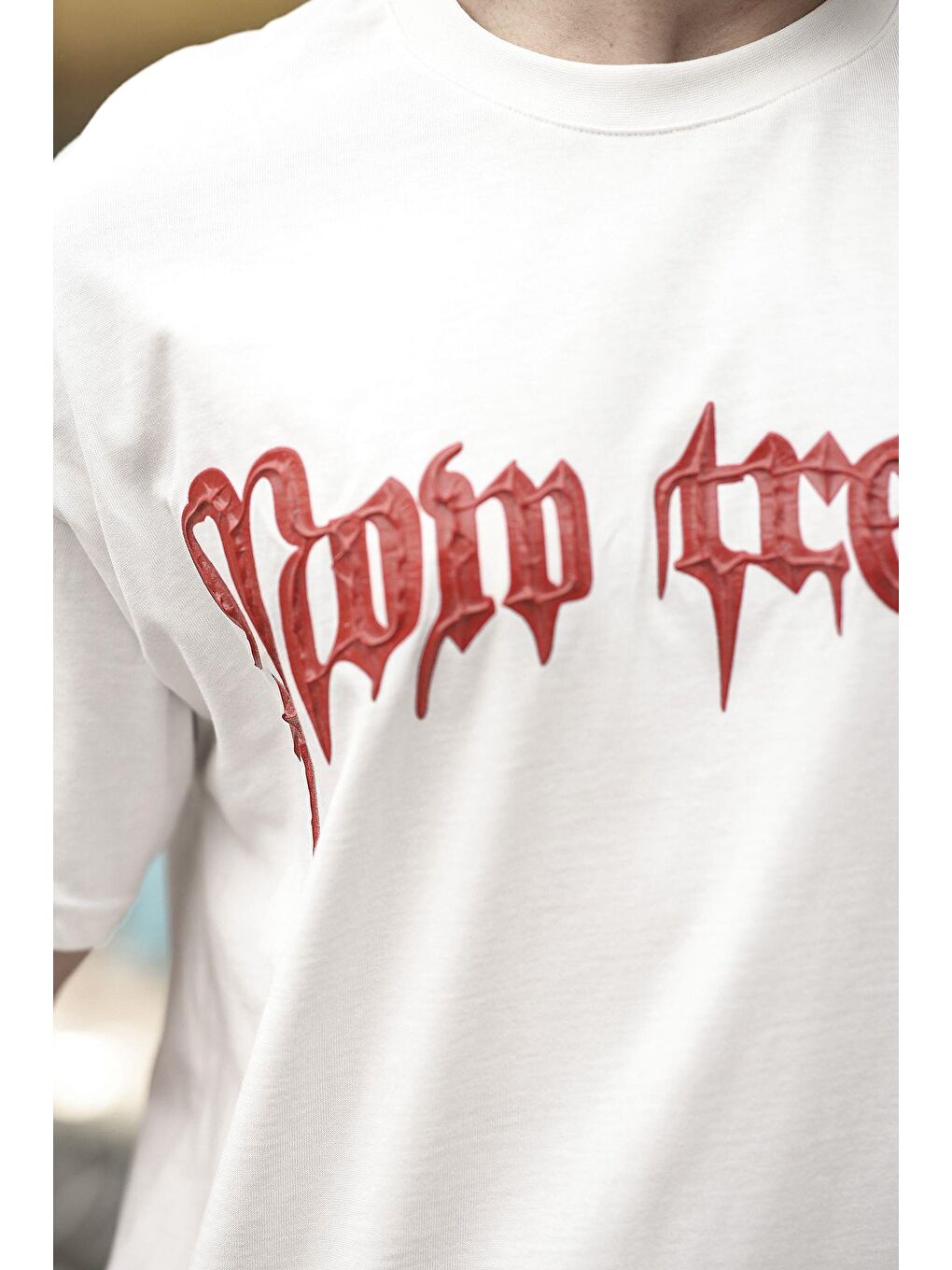 Ekru Baskılı %100 Pamuk Erkek T-Shirt E7141-3