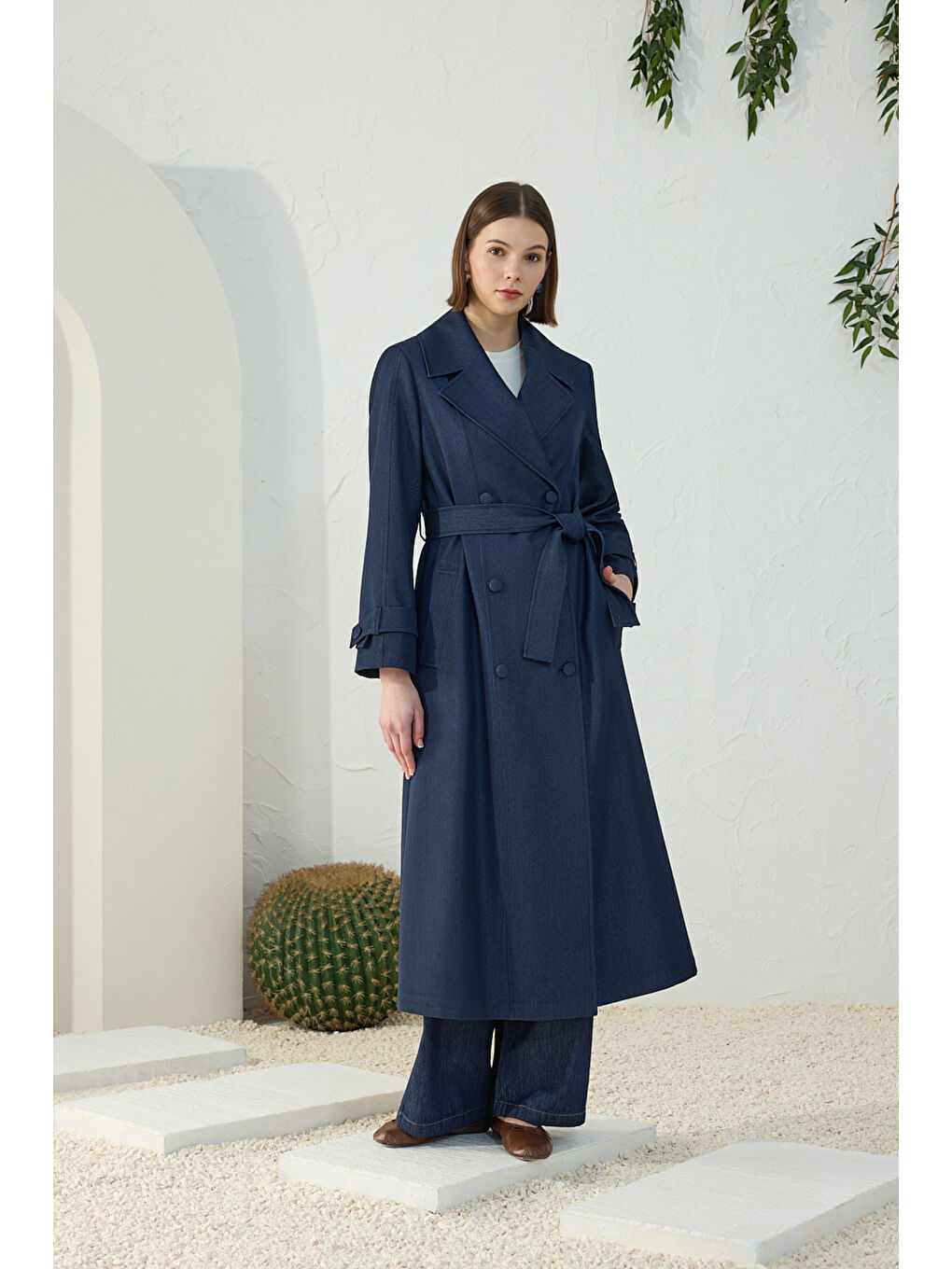 Lacivert Denim Trençkot-2