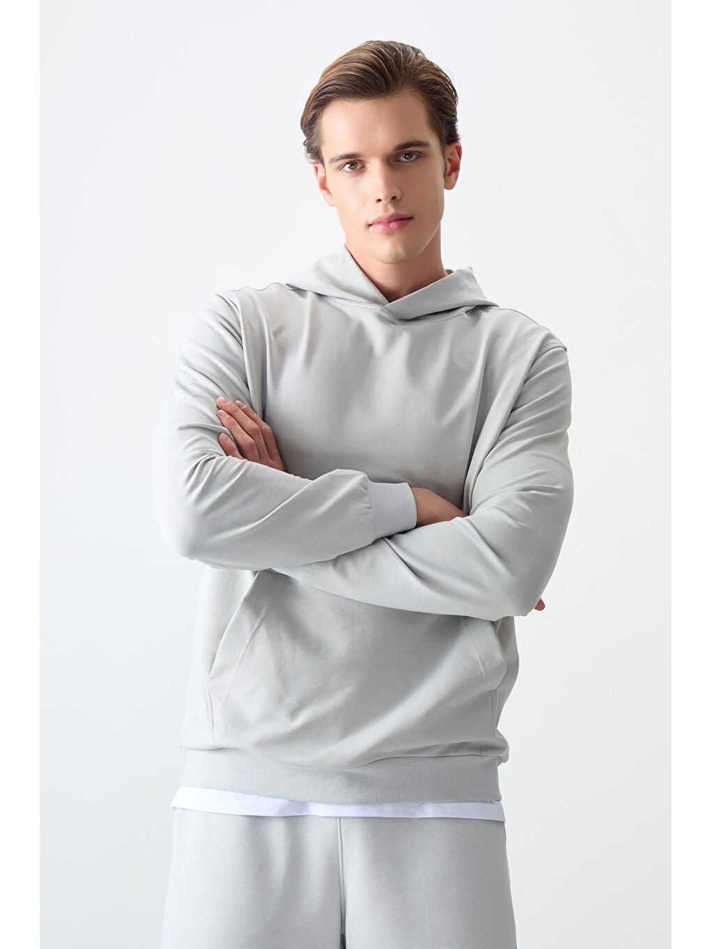 AIR JONES Bej Taş Pamuk Dokulu Kapüşonlu Standart Fit Basic Erkek Sweatshirt - 88362 - 4