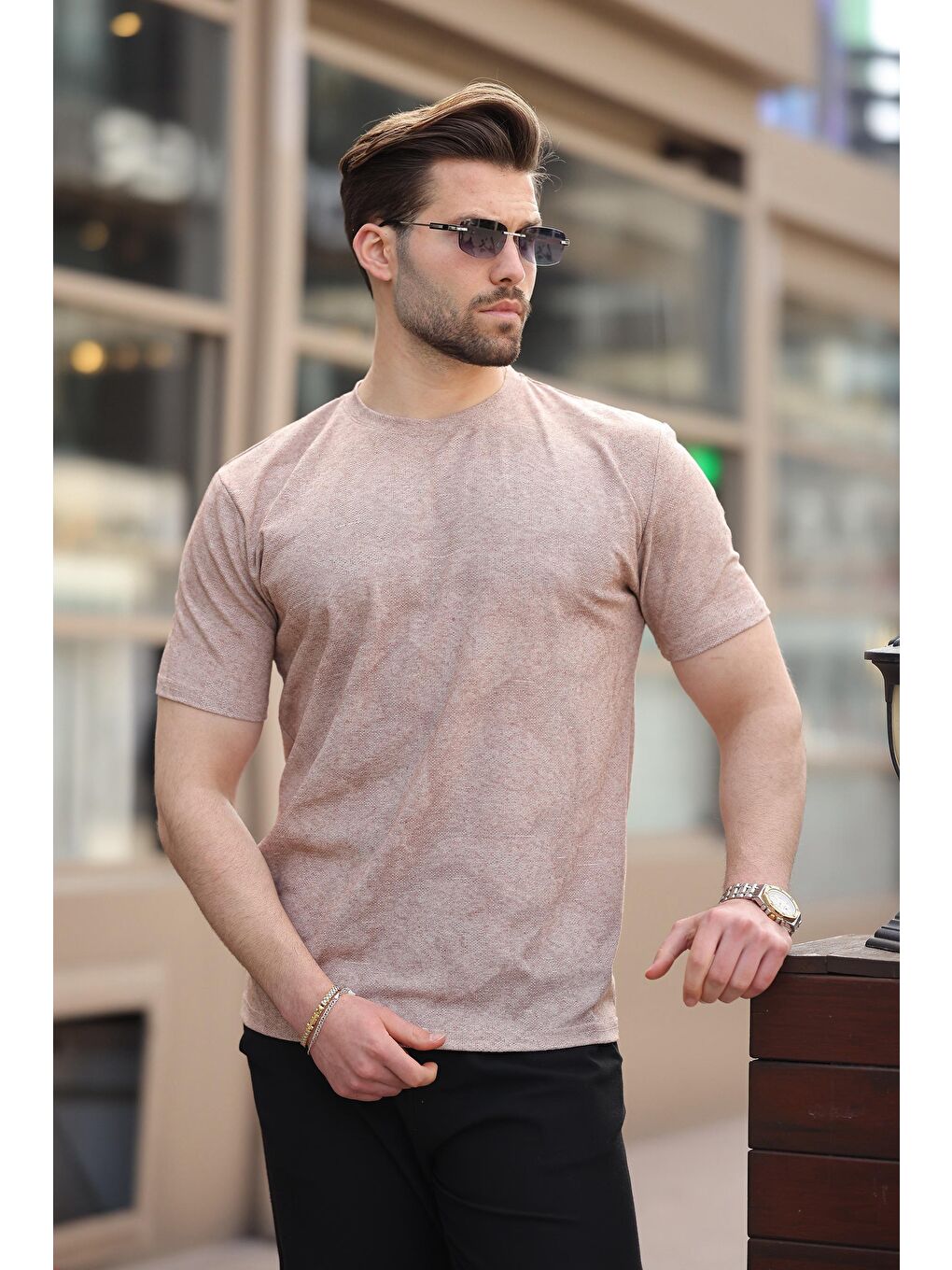 Kahverengi Basic Erkek T-Shirt E7131