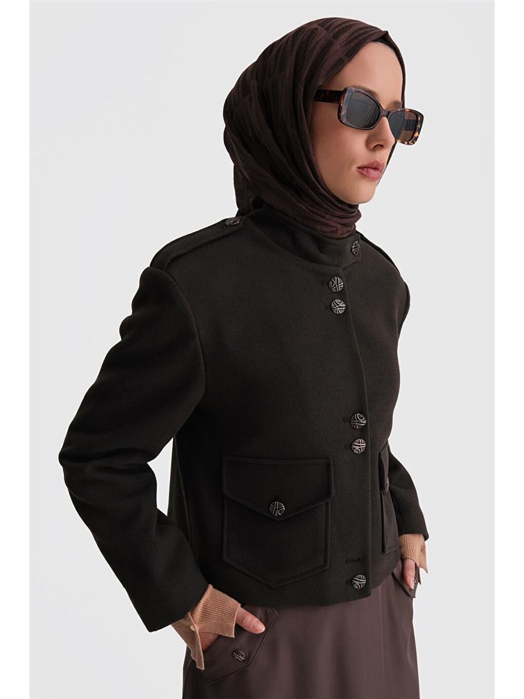 Apoletli Ceket 24K5713 Kahverengi-2