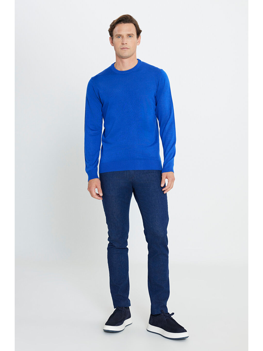 Mavi Erkek Saks Anti-Pilling Tüylenme Yapmayan Standart Fit Normal Kesim Bisiklet Yaka Triko Kazak-1