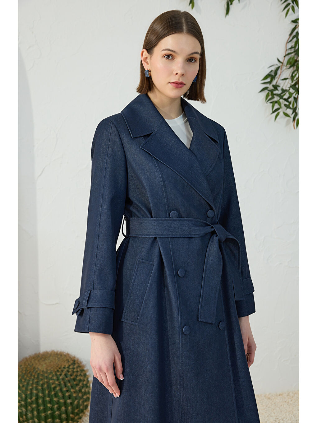 Lacivert Denim Trençkot-3