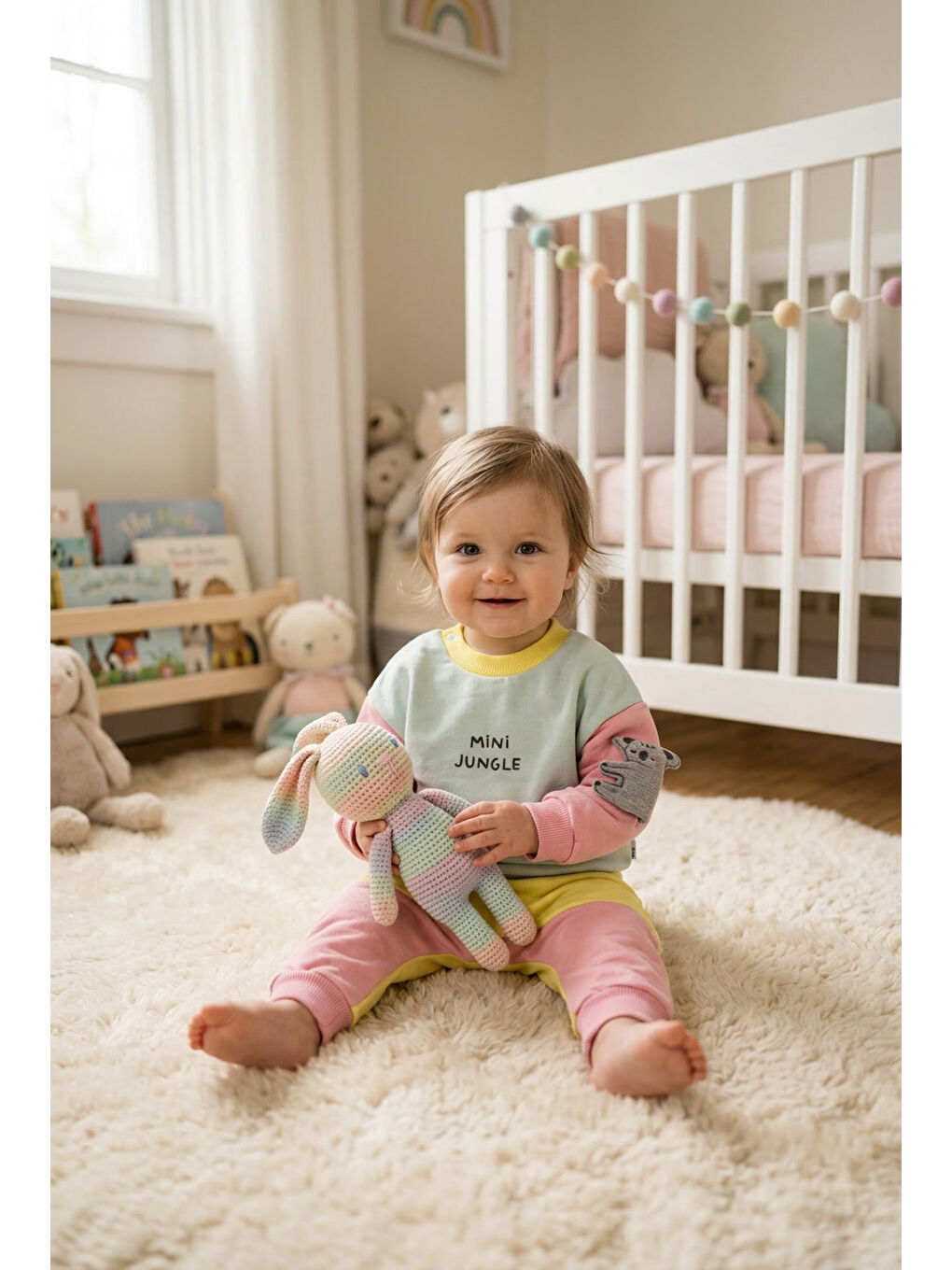 Yeşil Kız Bebek Pamuklu Eşofman Takımı Mini Jungle Baskılı İki İplik Rahat Kalıp-2