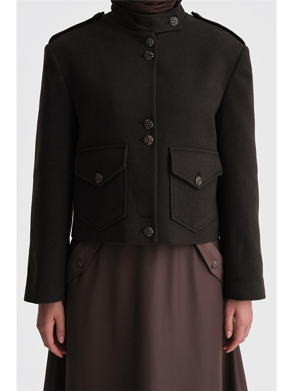 Apoletli Ceket 24K5713 Kahverengi-4