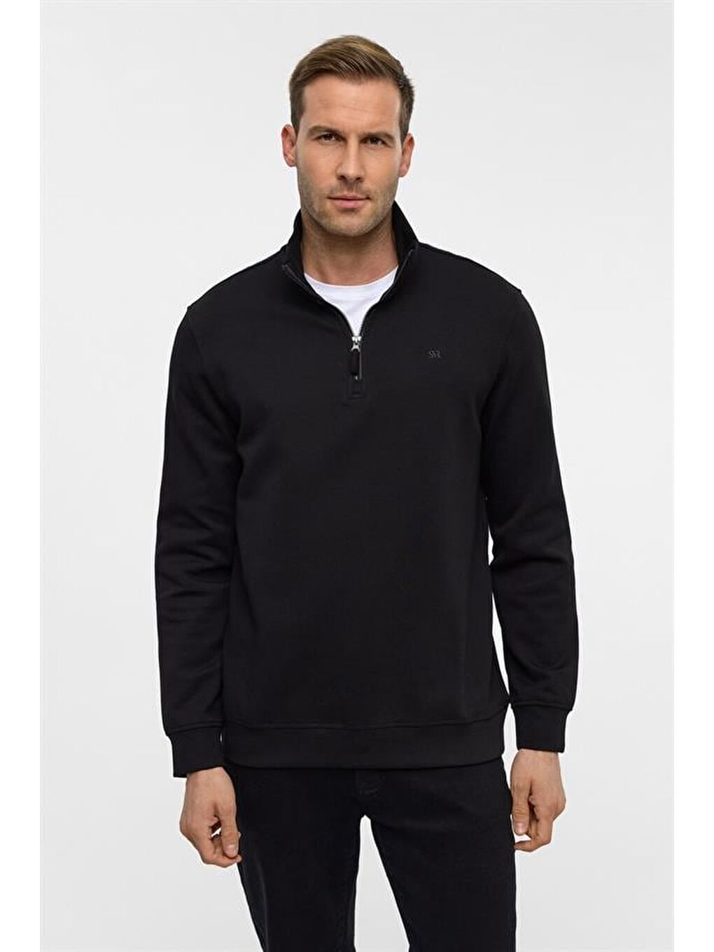 Siyah Regular Düz Yarım Balıkçı Yaka Sweatshirt-1