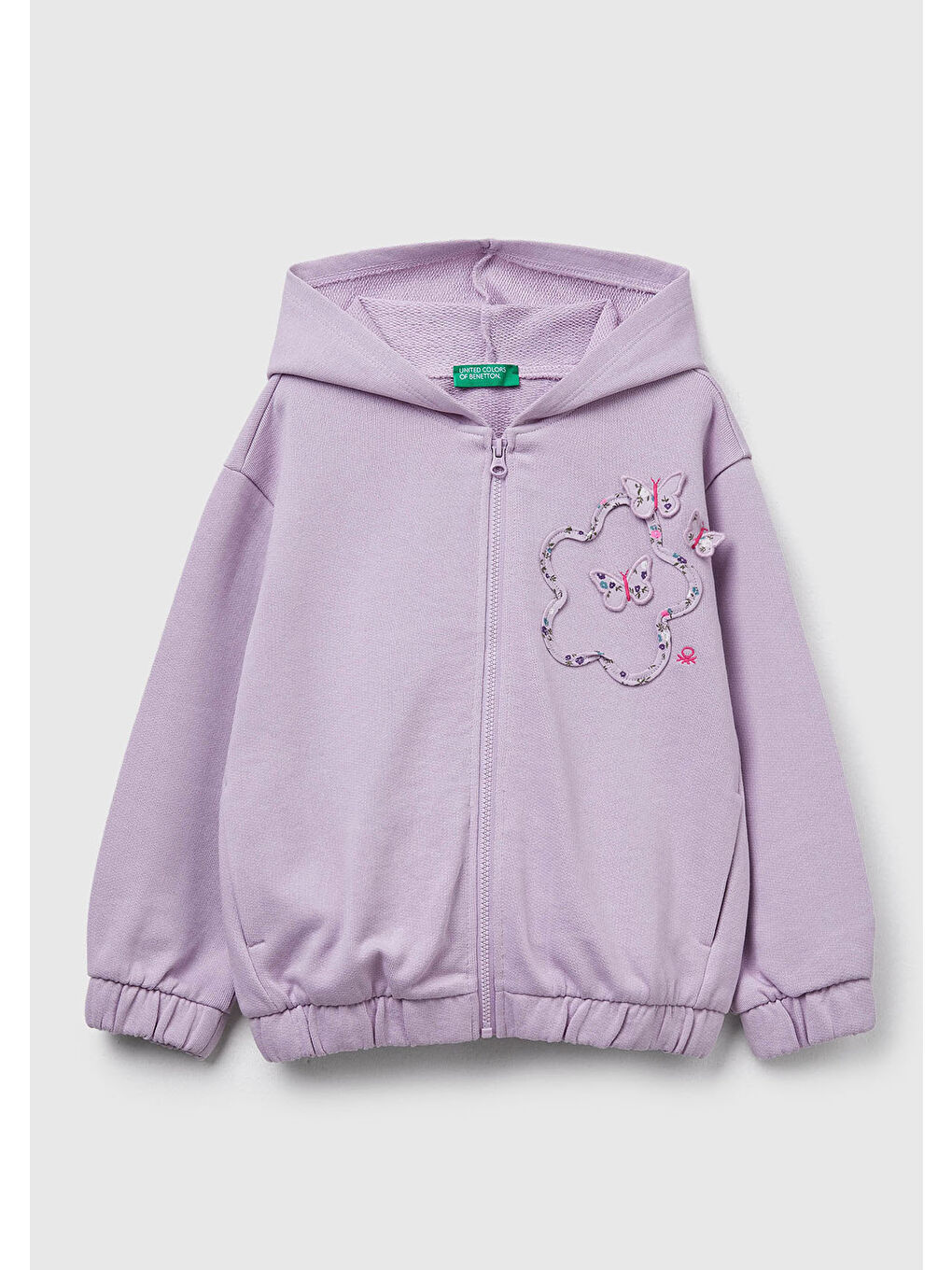 Kız Çocuk Lila Önü Aplikeli Fermuarlı Yan Cepli Kapüşonlu Sweatshirt