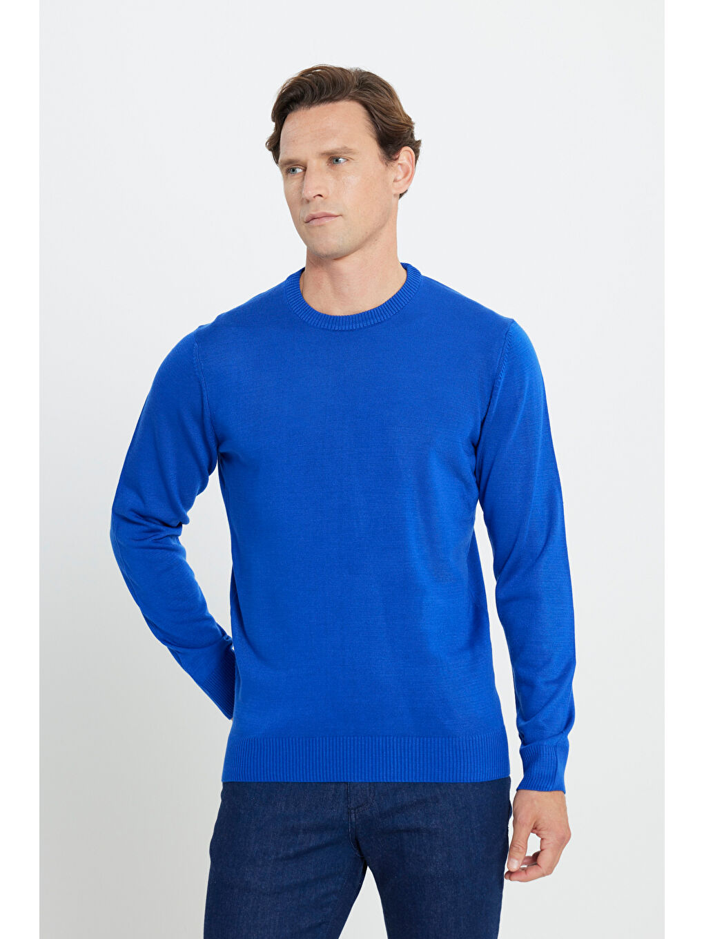 Mavi Erkek Saks Anti-Pilling Tüylenme Yapmayan Standart Fit Normal Kesim Bisiklet Yaka Triko Kazak-2