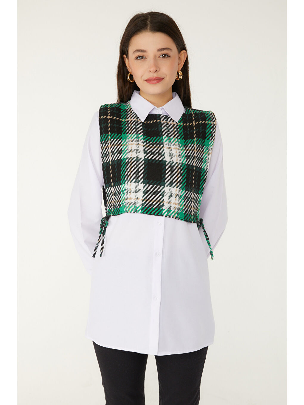 Yeşil Gömlek Yaka Kadın Yesil Gömlek Süveter İkili Takım - 13347