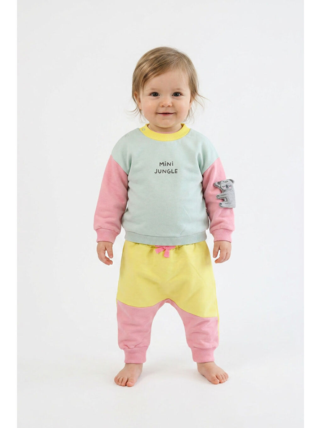 Yeşil Kız Bebek Pamuklu Eşofman Takımı Mini Jungle Baskılı İki İplik Rahat Kalıp-3
