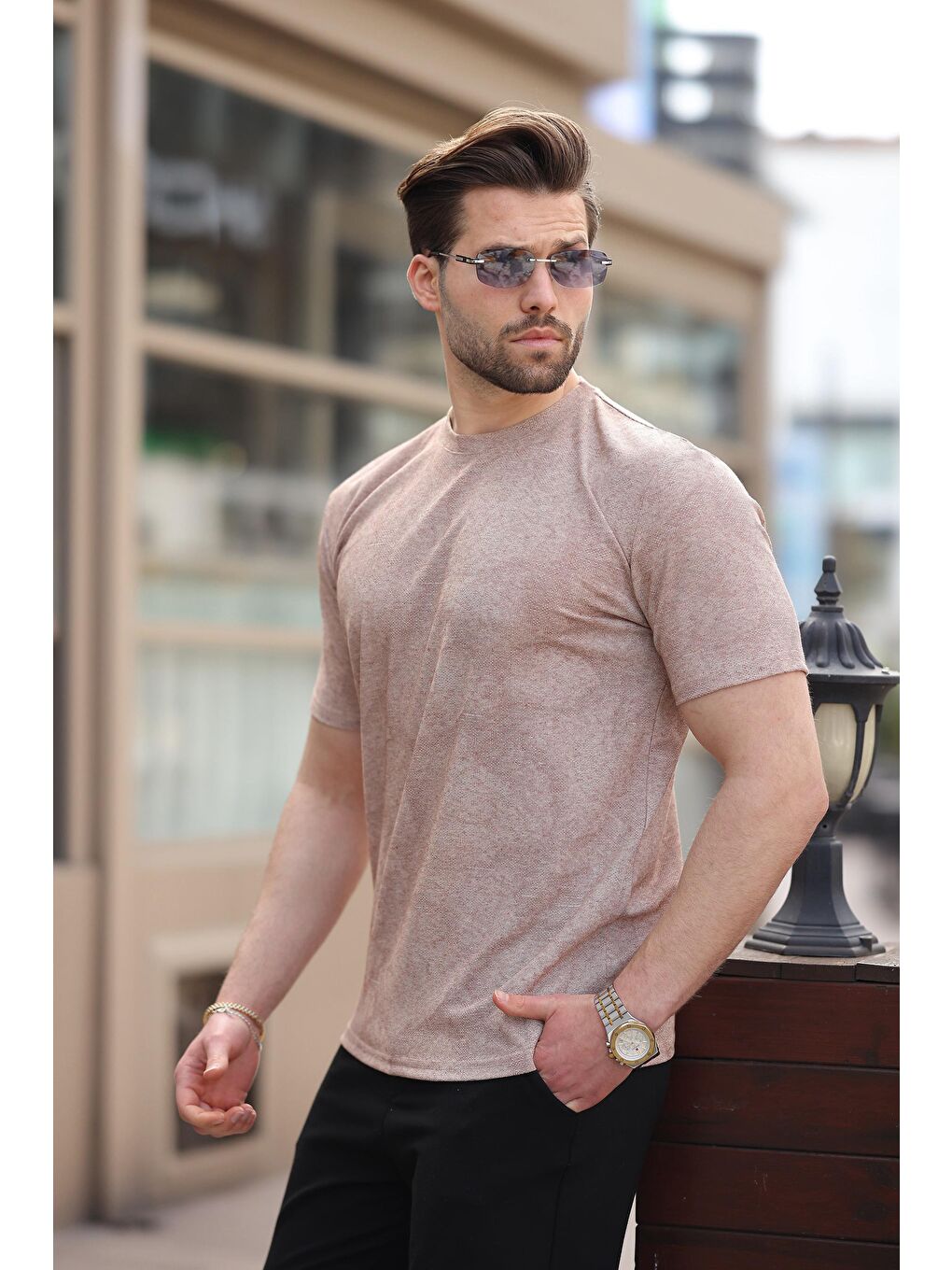 Kahverengi Basic Erkek T-Shirt E7131-1