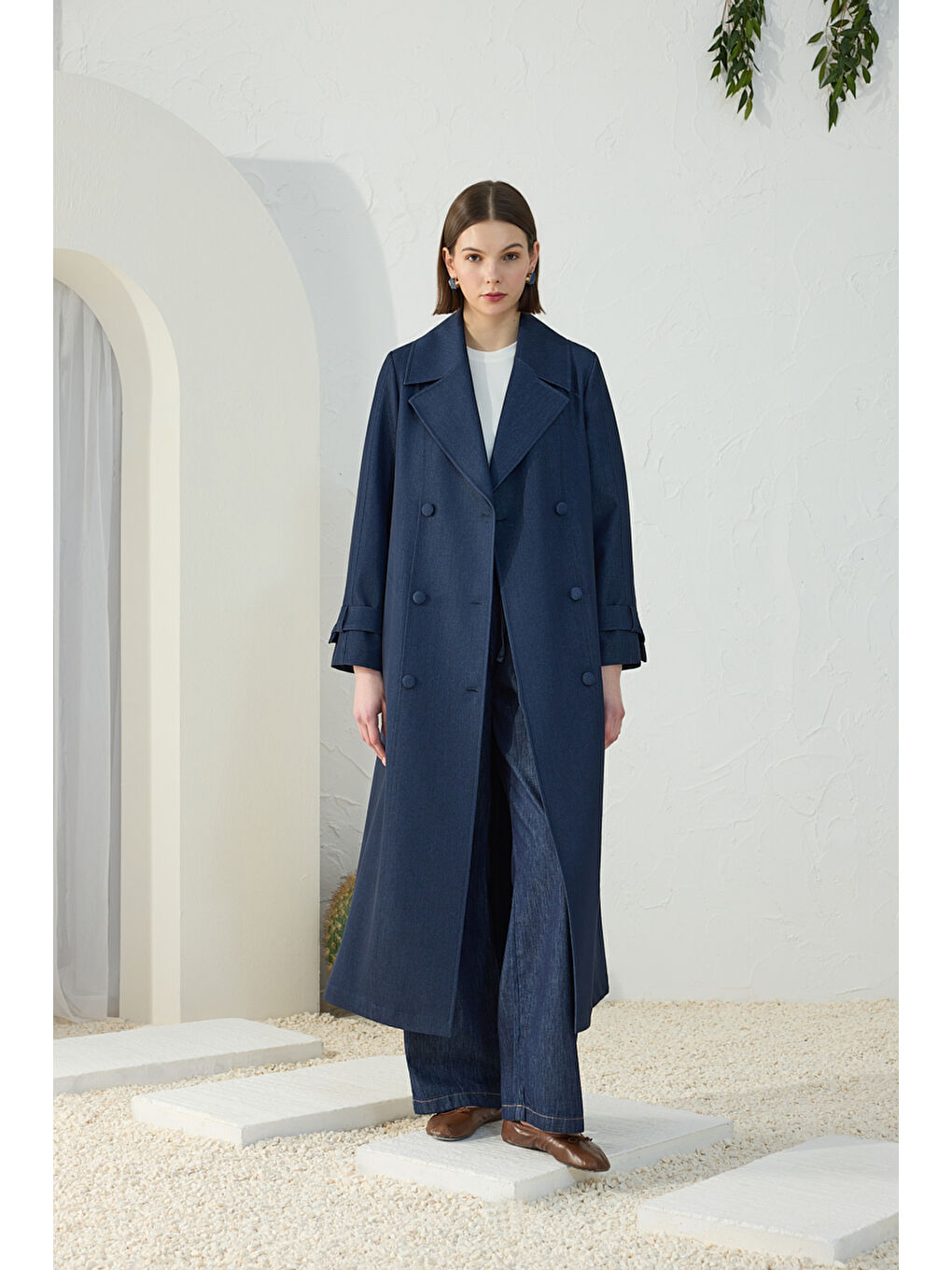 Lacivert Denim Trençkot-4