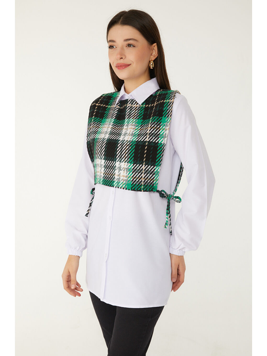 Yeşil Gömlek Yaka Kadın Yesil Gömlek Süveter İkili Takım - 13347-3