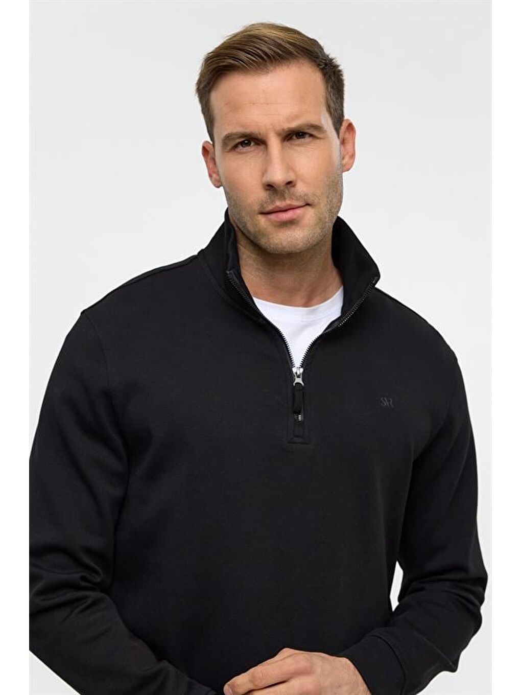 Siyah Regular Düz Yarım Balıkçı Yaka Sweatshirt-3