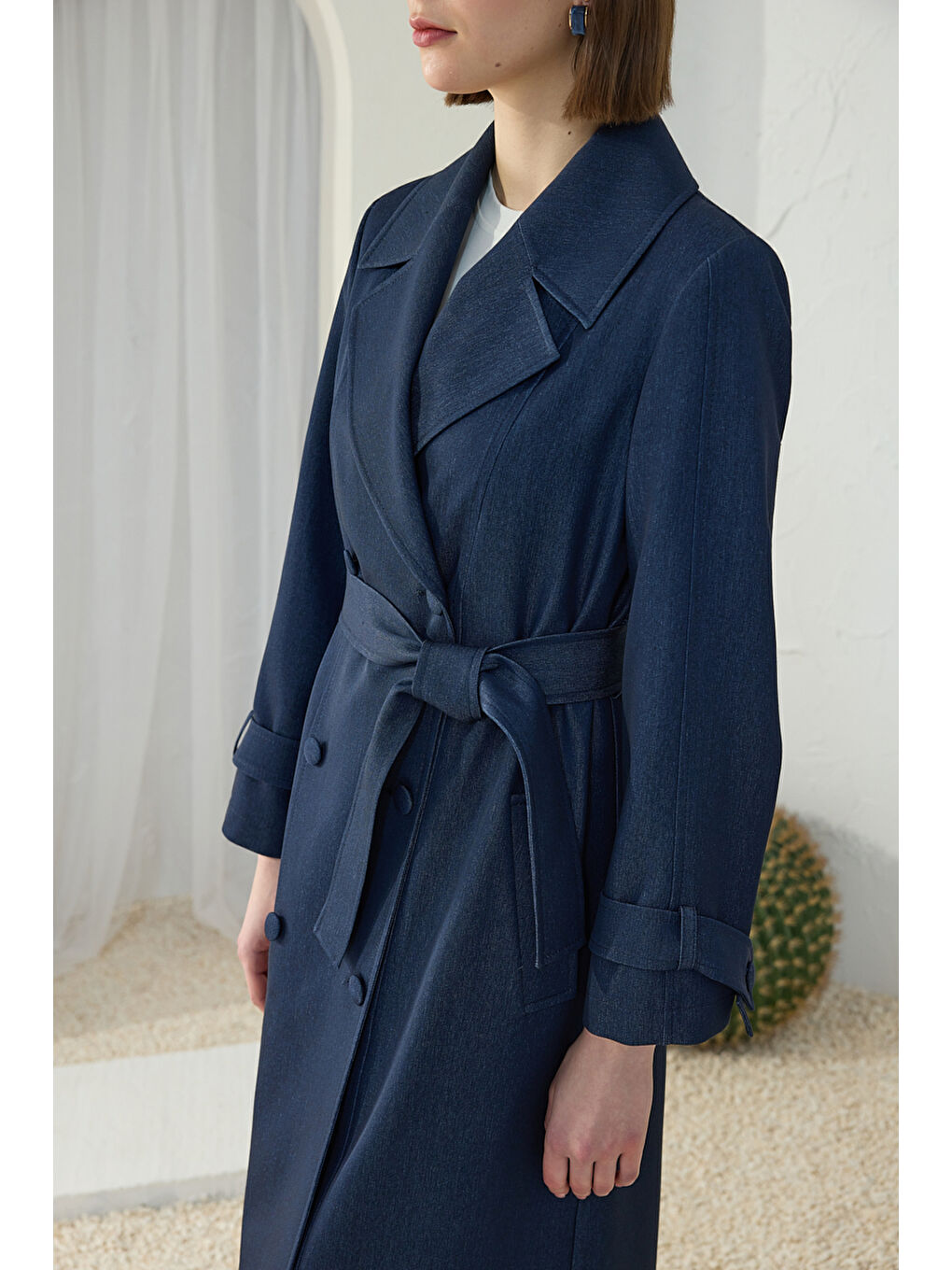 Lacivert Denim Trençkot-5