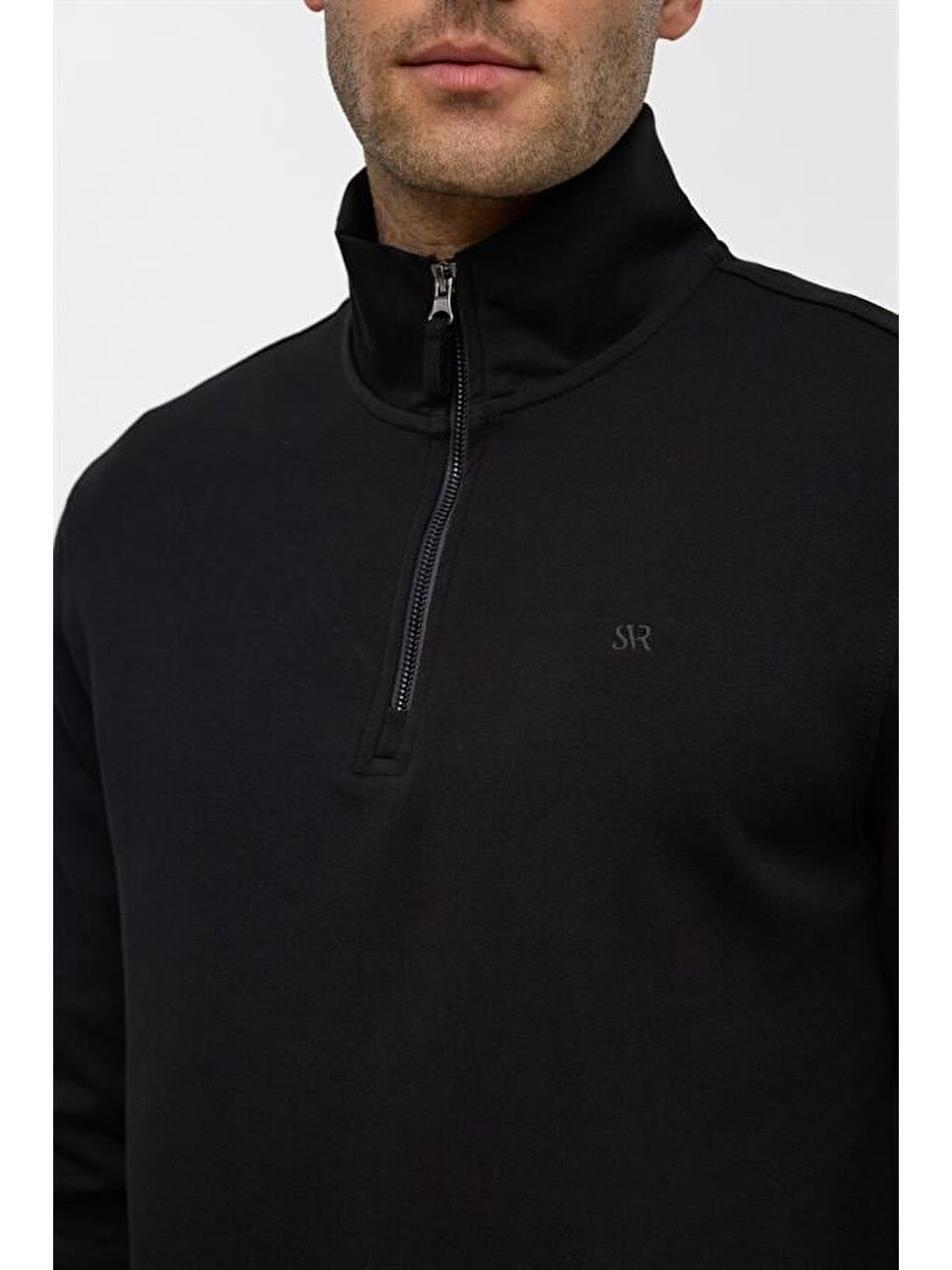 Siyah Regular Düz Yarım Balıkçı Yaka Sweatshirt-4