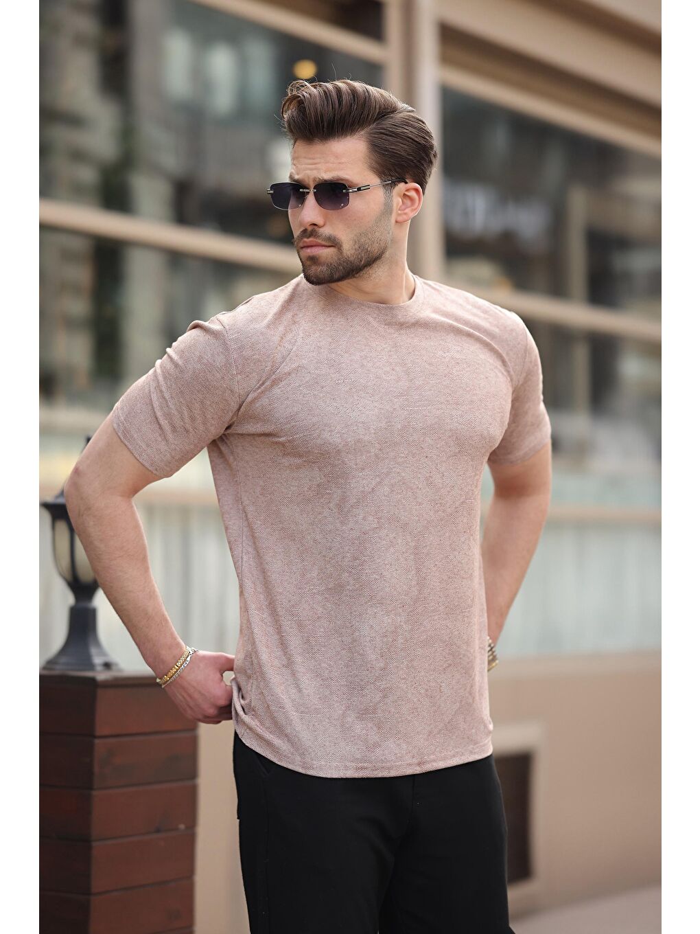 Kahverengi Basic Erkek T-Shirt E7131-2