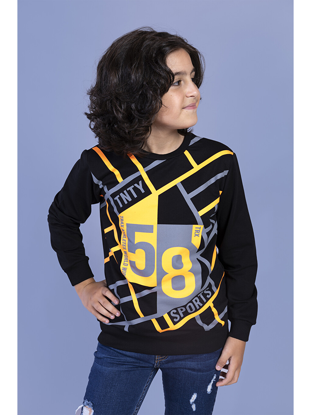 Siyah Erkek Çocuk Baskılı Sweatshirt