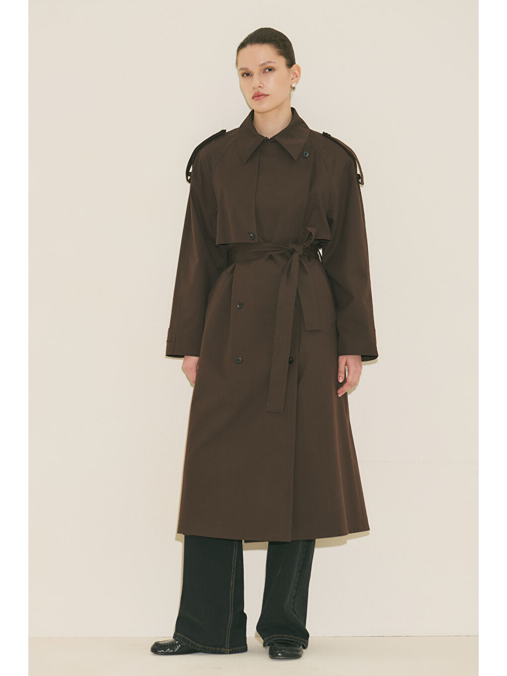 Malıa Çift Yakalı Trençkot Kahverengi-3