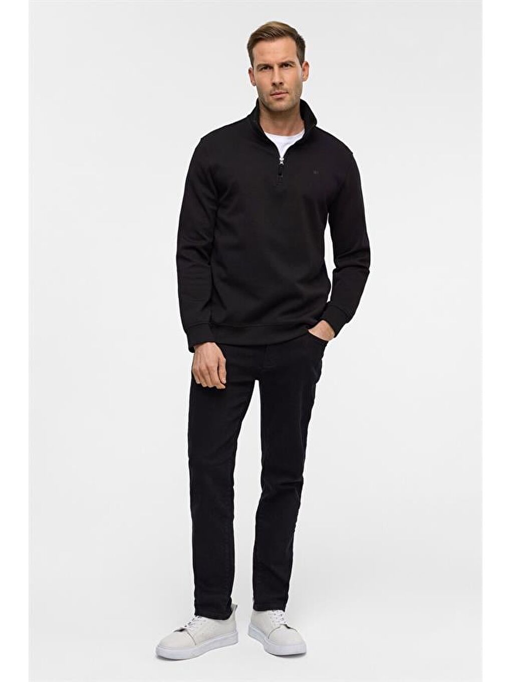 Siyah Regular Düz Yarım Balıkçı Yaka Sweatshirt-6