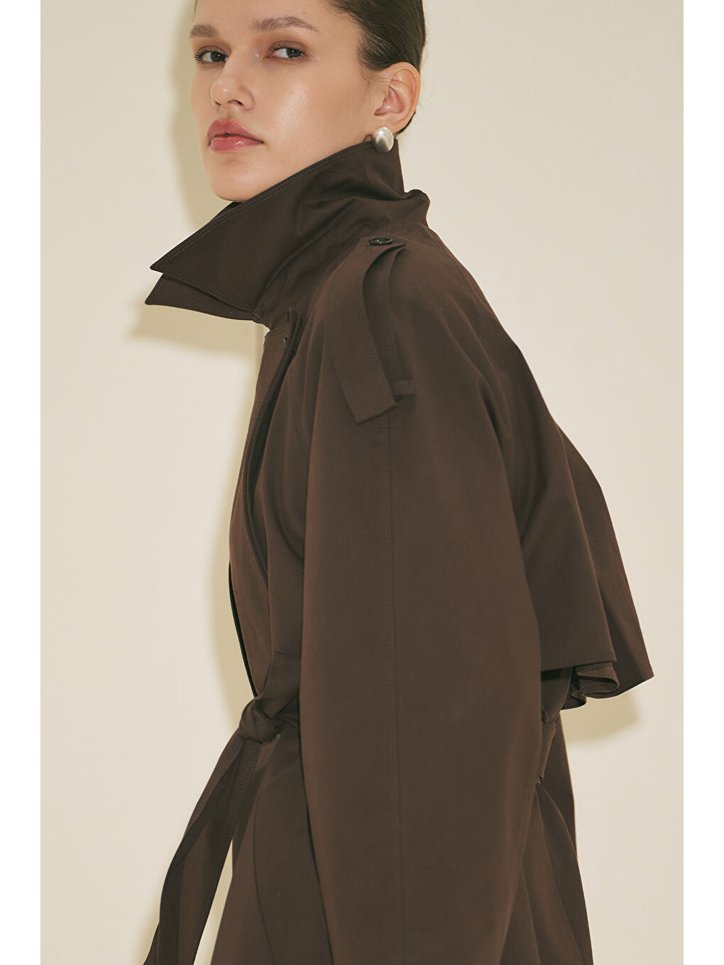 Malıa Çift Yakalı Trençkot Kahverengi-5