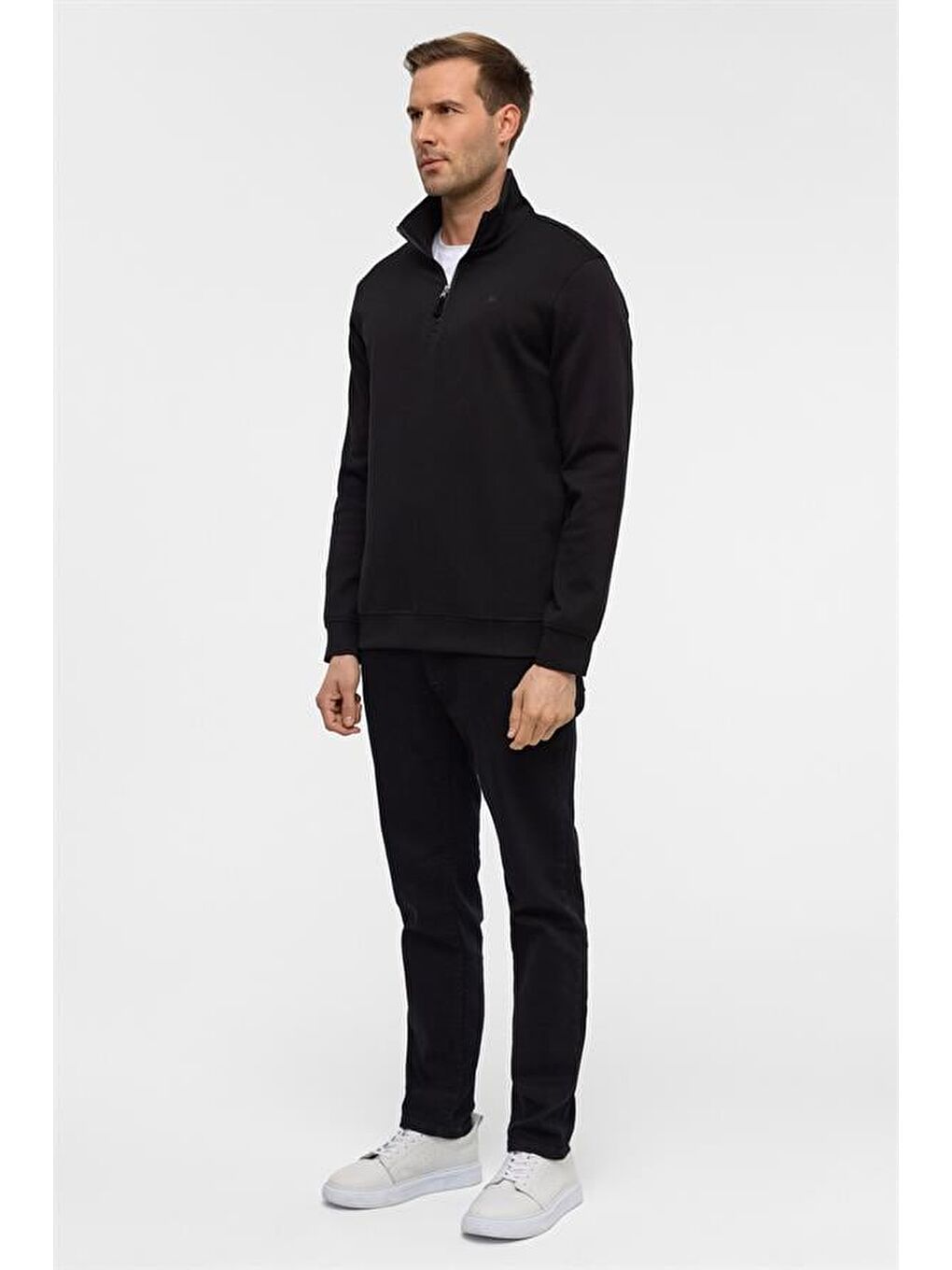 Siyah Regular Düz Yarım Balıkçı Yaka Sweatshirt-7