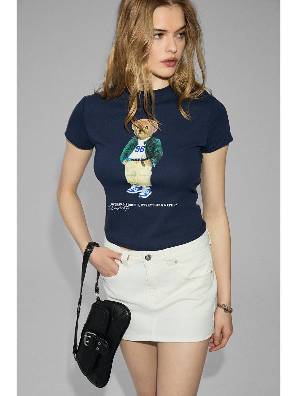 Lacivert UDINNES Kadın Yumuşak Esnek Kumaşlı Baskı Detaylı Slim Fit LACİVERT T-Shirt-2