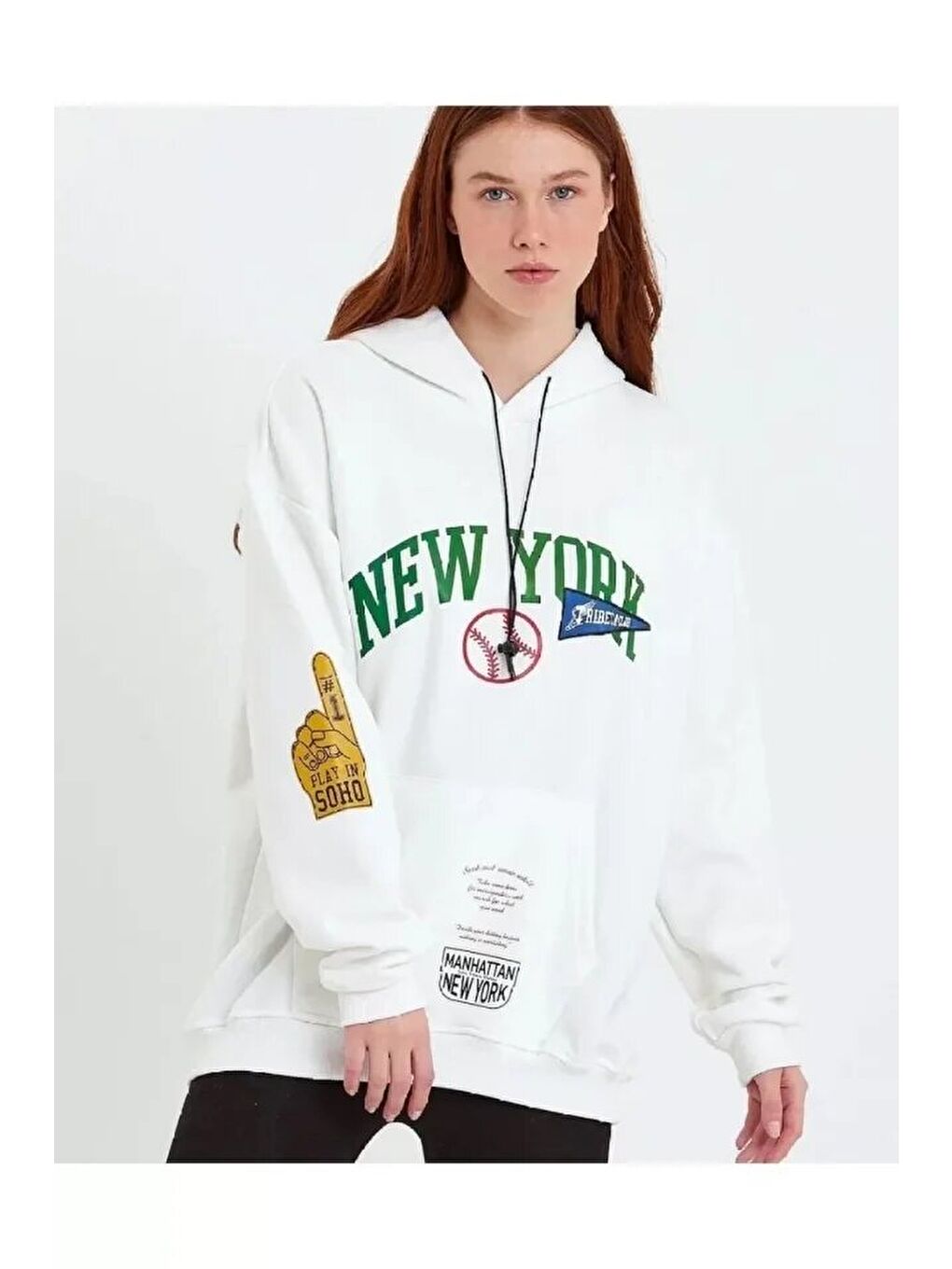 Baskılı Kapüşonlu Sweatshirt - Beyaz-2