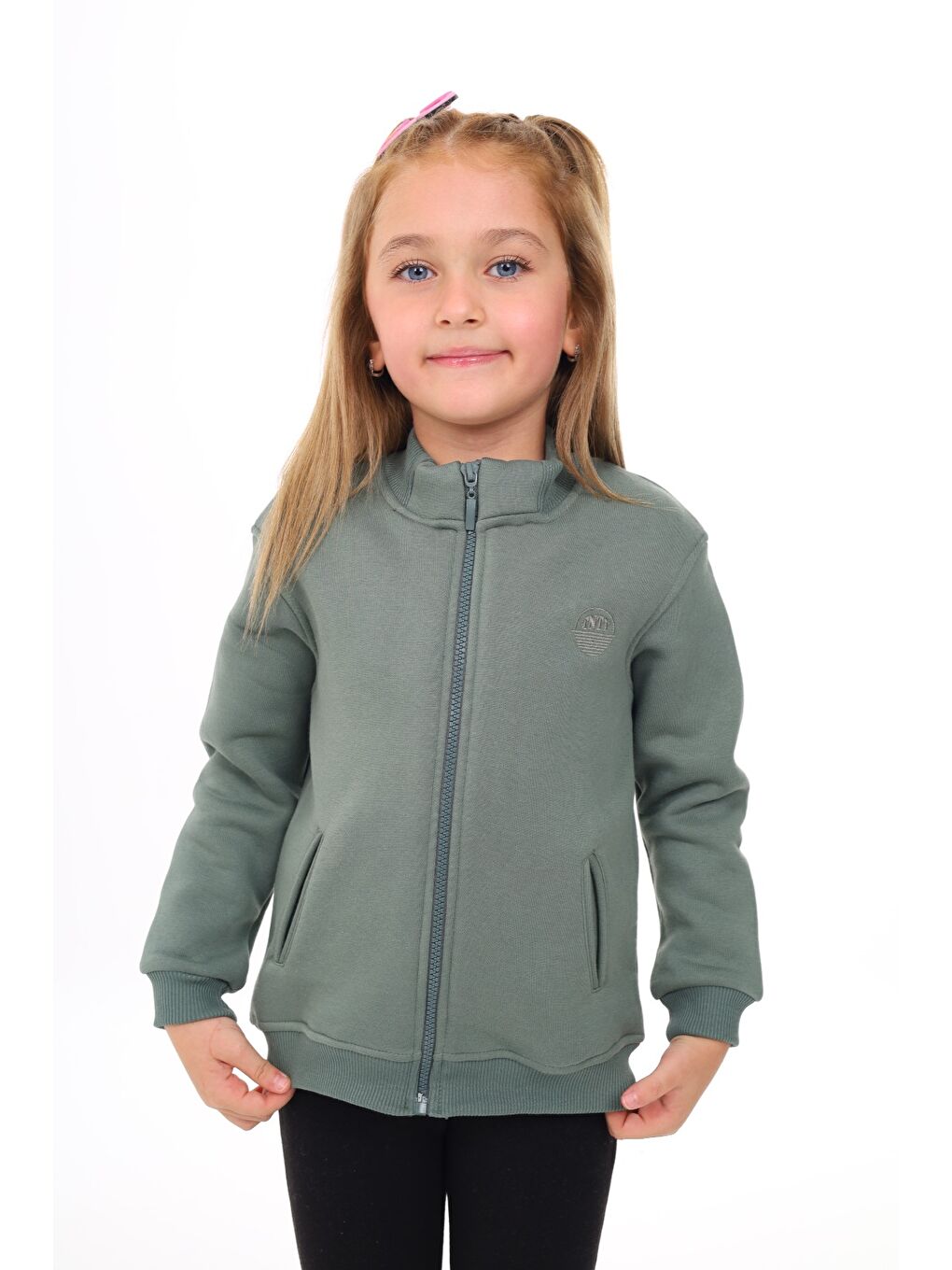 Toontoykids Yeşil Kız Çocuk Nakışlı Fermuarlı Sweatshirt