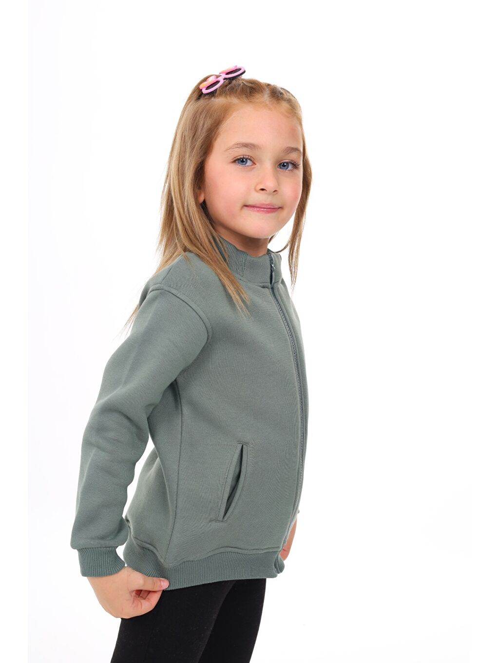 Toontoykids Yeşil Kız Çocuk Nakışlı Fermuarlı Sweatshirt - 1