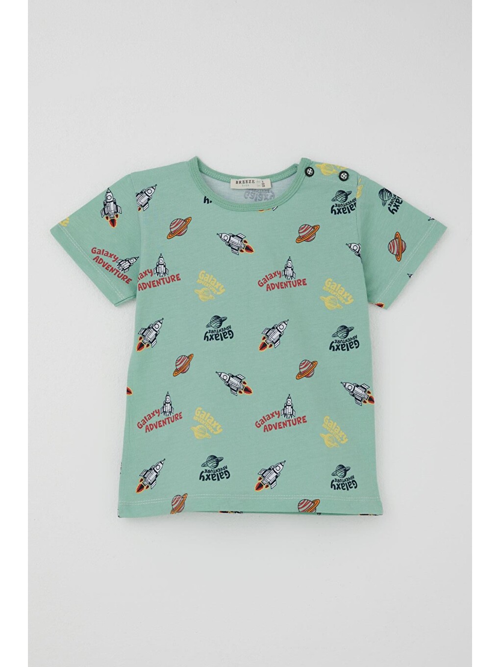 Turkuaz Erkek Bebek Şortlu Pijama Takımı Galaksi Macerası Temalı Su Yeşili (9 Ay-3 Yaş)-1