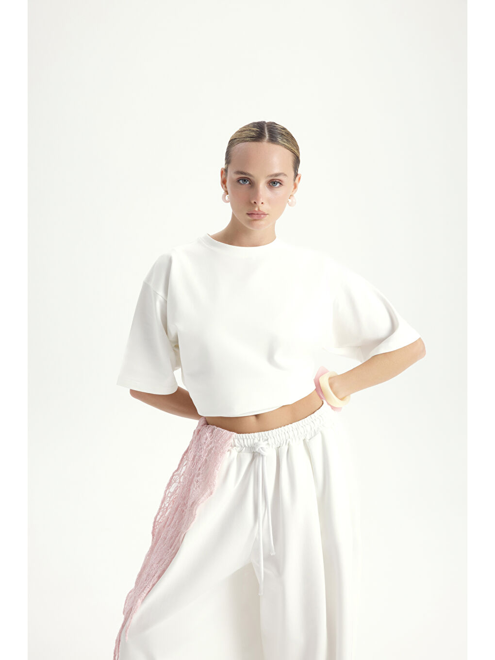 Bruges Oversize Ekru T-Shirt Eşofman Takım-1