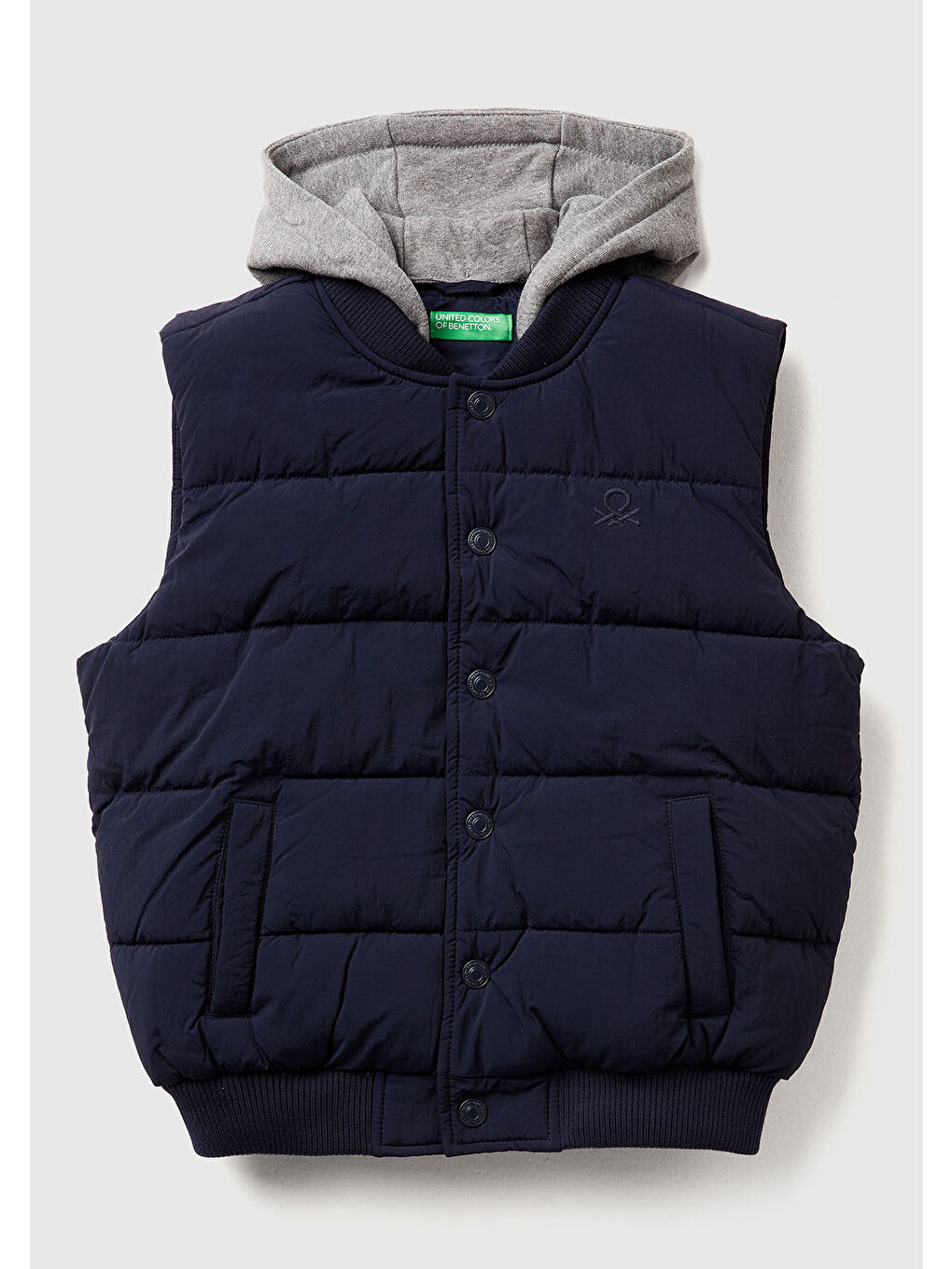Erkek Çocuk Lacivert Logo Detaylı Nervürlü Çıkarılabilir Kapüşonlu Dolgulu Yelek
