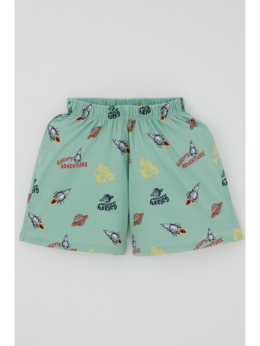 Turkuaz Erkek Bebek Şortlu Pijama Takımı Galaksi Macerası Temalı Su Yeşili (9 Ay-3 Yaş)-2