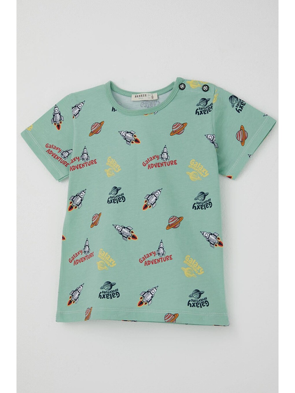 Turkuaz Erkek Bebek Şortlu Pijama Takımı Galaksi Macerası Temalı Su Yeşili (9 Ay-3 Yaş)-5