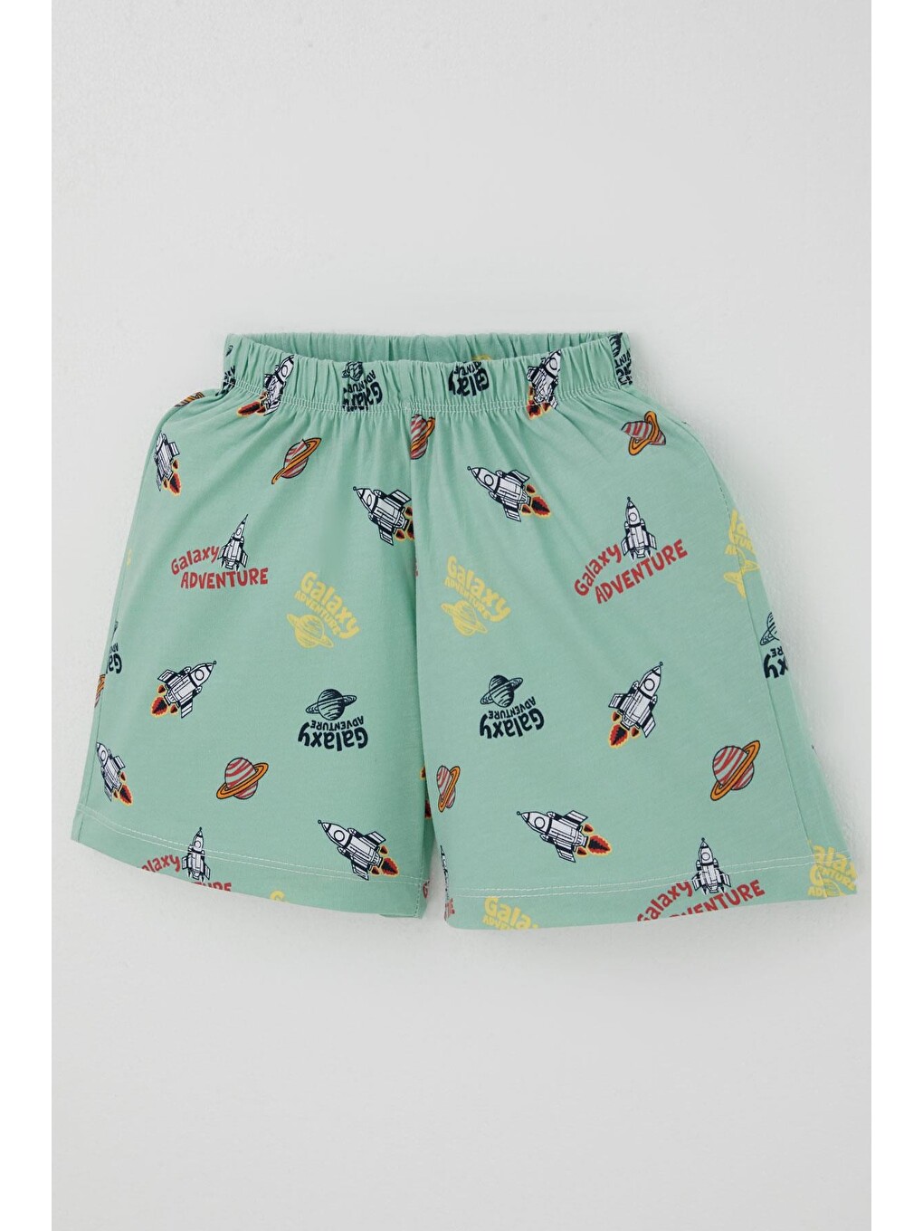 Turkuaz Erkek Bebek Şortlu Pijama Takımı Galaksi Macerası Temalı Su Yeşili (9 Ay-3 Yaş)-6