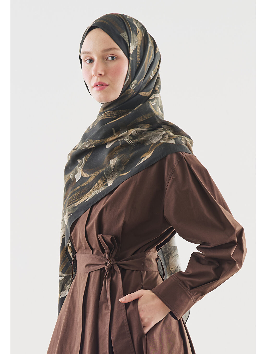 Kahverengi ZELINDA DESENLİ PAMUK VİSKON ŞAL ÇİKOLATA KAHVE-1