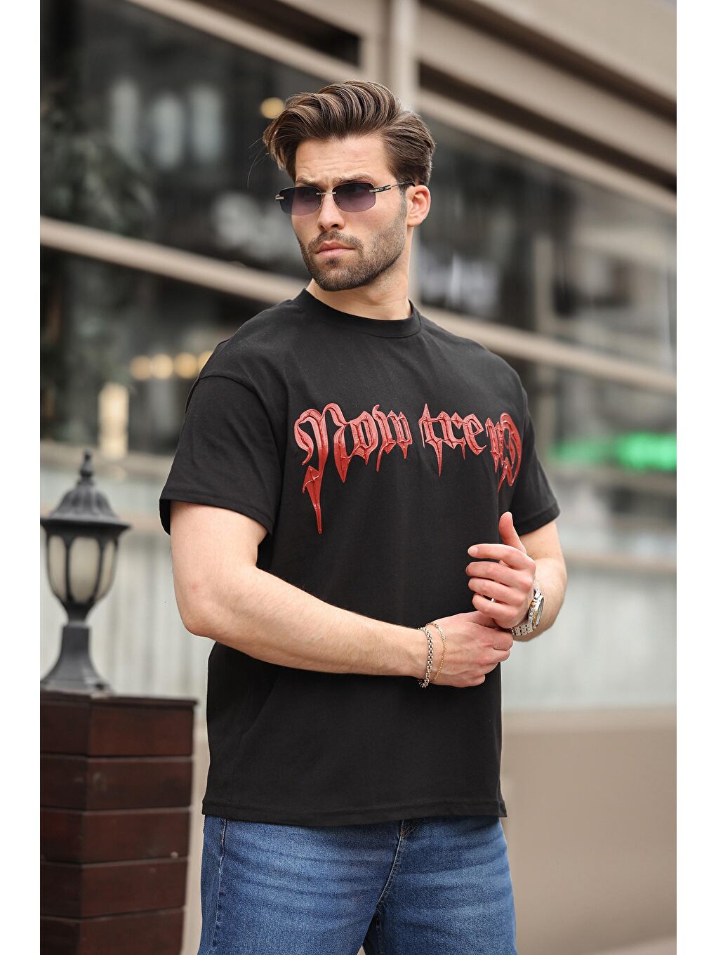 Siyah Baskılı %100 Pamuk Erkek T-Shirt E7141-2