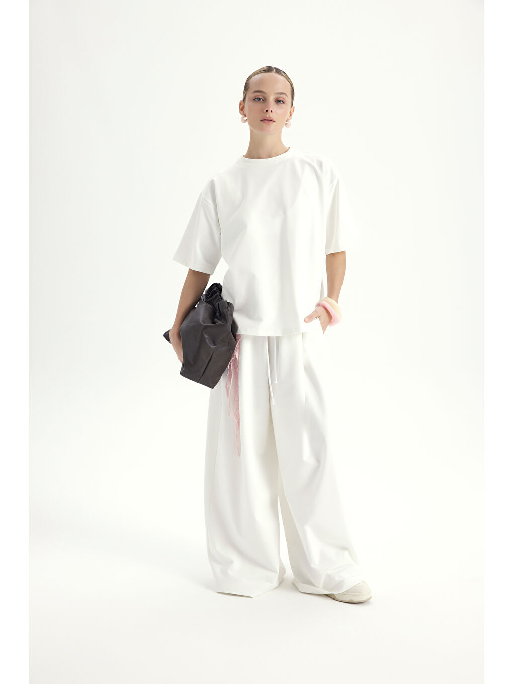 Bruges Oversize Ekru T-Shirt Eşofman Takım-3