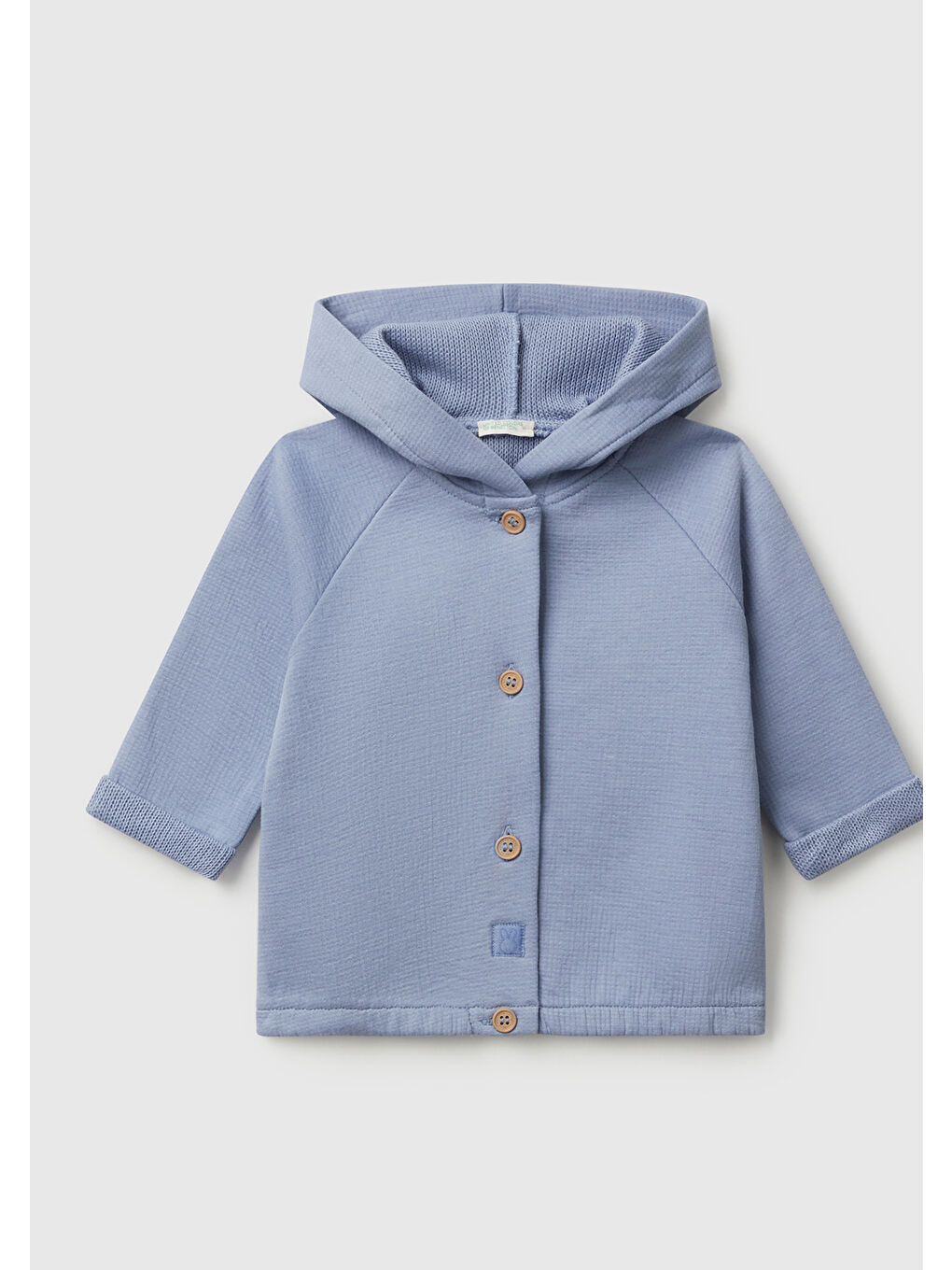 Bebek Mavi Arkası Yazı Baskılı Logo Etiketli Kapüşonlu Sweatshirt