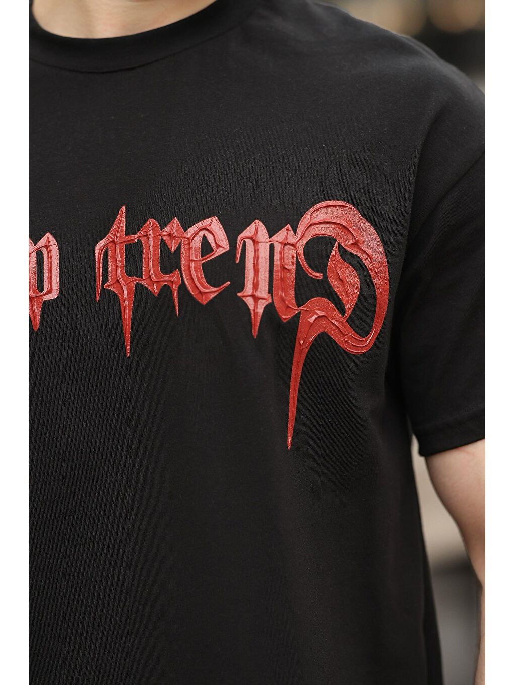 Siyah Baskılı %100 Pamuk Erkek T-Shirt E7141-3